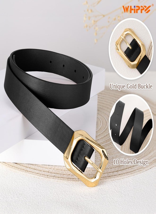 ويبي حزام نسائي من الجلد من WHIPPY، مزود بإبزيم ذهبي، حزام خصر أنيق وعصري مناسب للجينز والسراويل والفساتين، أسود، مقاس XS - Image 5