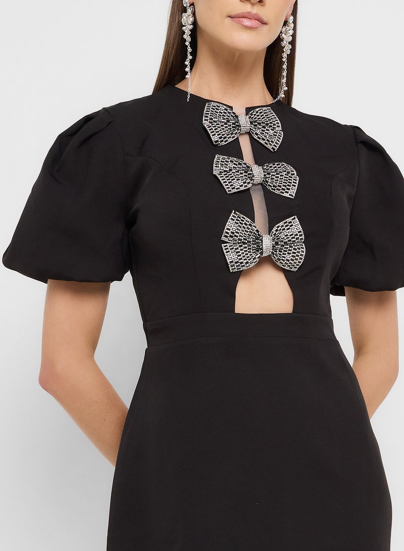 Éclat Luxe eclat luxe puff sleeves dress with diamante bow detail - Image 3
