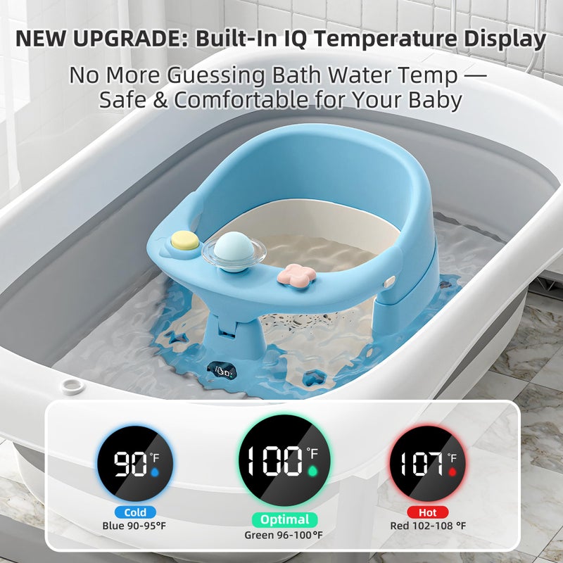 Himold Baby Bath Seat for Babies 6 Months & up with Thermometer, Non-Slip Toddler Bath Seats for Sitting Up, Safe Infant & Newborn Bathtub Chair with 4 Suction Cups, Soft Cushion & Temperature Display, Gray - Image 5