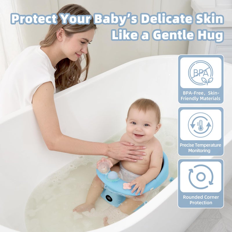 Himold Baby Bath Seat for Babies 6 Months & up with Thermometer, Non-Slip Toddler Bath Seats for Sitting Up, Safe Infant & Newborn Bathtub Chair with 4 Suction Cups, Soft Cushion & Temperature Display, Gray - Image 3