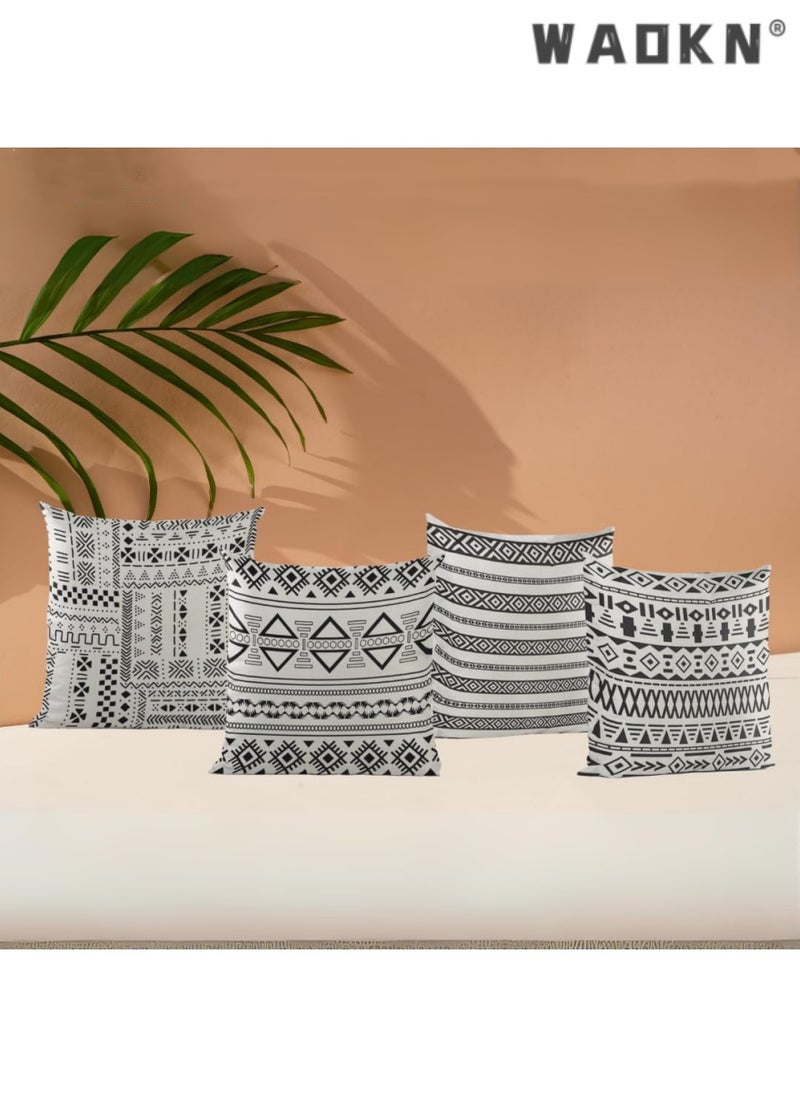 WAOKN - Selected Set Of 4 Cushion Covers (45cm Square) With Hidden Side Zipper And Modern Patterns - Decorative Pillow Cases That Add Color To Your Bed, Sofa, And Lounge Chair - Image 1