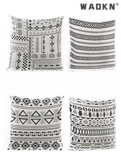Selected Set Of 4 Cushion Covers (45cm Square) With Hidden Side Zipper And Modern Patterns - Decorative Pillow Cases That Add Color To Your Bed, Sofa, And Lounge Chair