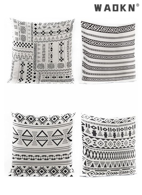 Selected Set Of 4 Cushion Covers (45cm Square) With Hidden Side Zipper And Modern Patterns - Decorative Pillow Cases That Add Color To Your Bed, Sofa, And Lounge Chair