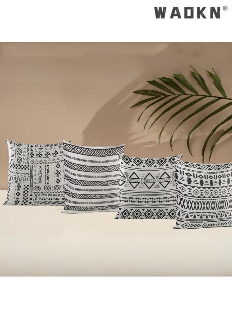 WAOKN - Selected Set Of 4 Cushion Covers (45cm Square) With Hidden Side Zipper And Modern Patterns - Decorative Pillow Cases That Add Color To Your Bed, Sofa, And Lounge Chair - Image 1
