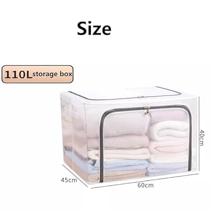 KACHKIT KACHKIT 66 Litres Storage Bins With Lids Steel Frame Storage Box Transparent Storage Box Quilt Storage Box Folding Wardrobe PVC or Nylon Fabric Extra Large Storage Bag  - Image 4