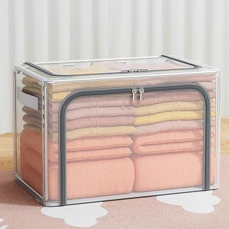 KACHKIT KACHKIT 66 Litres Storage Bins With Lids Steel Frame Storage Box Transparent Storage Box Quilt Storage Box Folding Wardrobe PVC or Nylon Fabric Extra Large Storage Bag  - Image 1