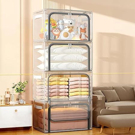 KACHKIT KACHKIT 66 Litres Storage Bins With Lids Steel Frame Storage Box Transparent Storage Box Quilt Storage Box Folding Wardrobe PVC or Nylon Fabric Extra Large Storage Bag  - Image 2