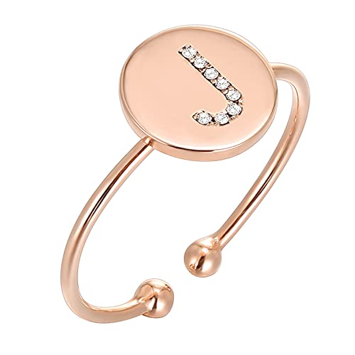 PAVOI 14K Rose Gold Plated Initial Ring Stackable Rings for Women | Fashion Rings - J Ring - Image 1