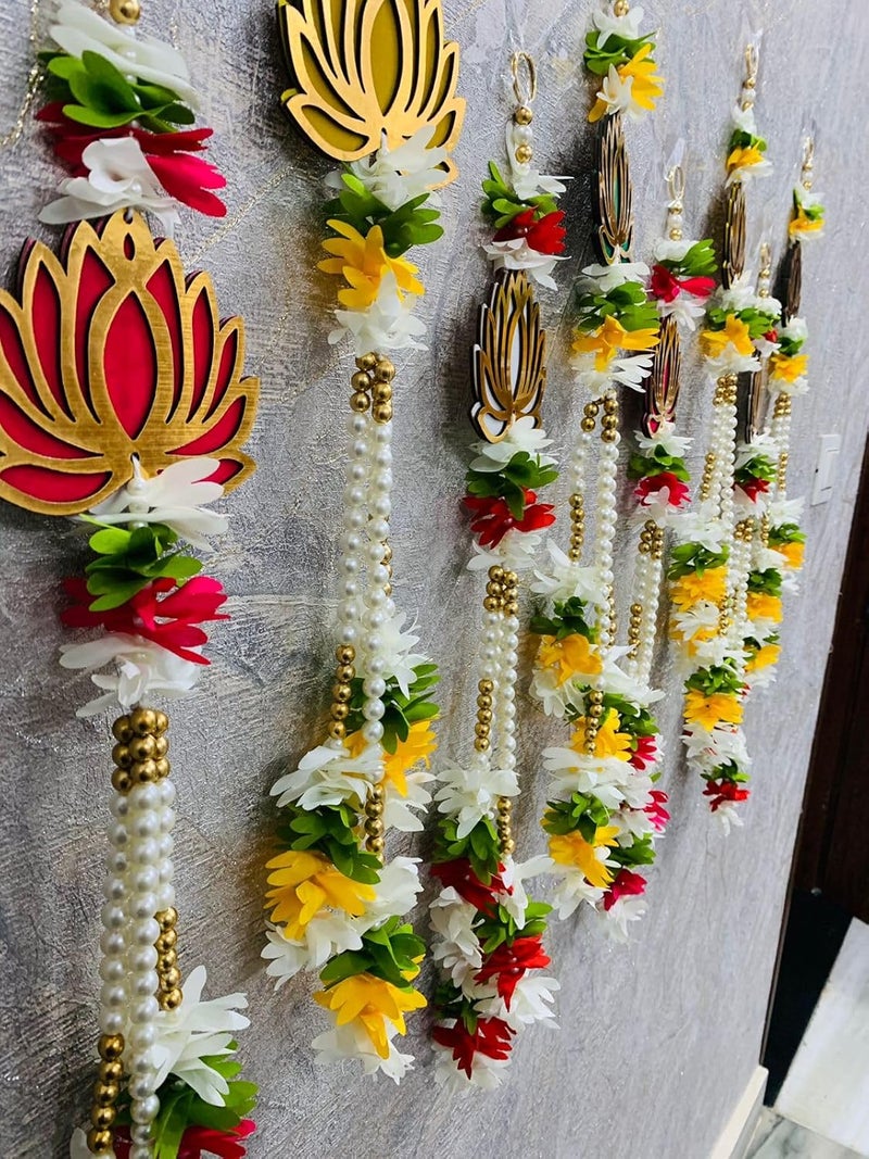 RAHINI CRAFT RAHINI CRAFT Pink Gold Lotus Flower Wall Decor Decorative Hanging for Home Mandir Wedding Diwali Navratri Set of 8 Gold  - Image 2