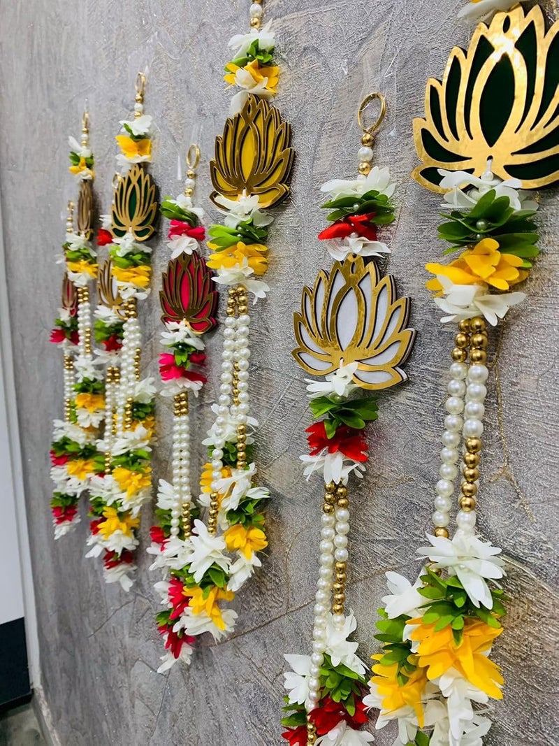 RAHINI CRAFT RAHINI CRAFT Pink Gold Lotus Flower Wall Decor Decorative Hanging for Home Mandir Wedding Diwali Navratri Set of 8 Gold  - Image 4
