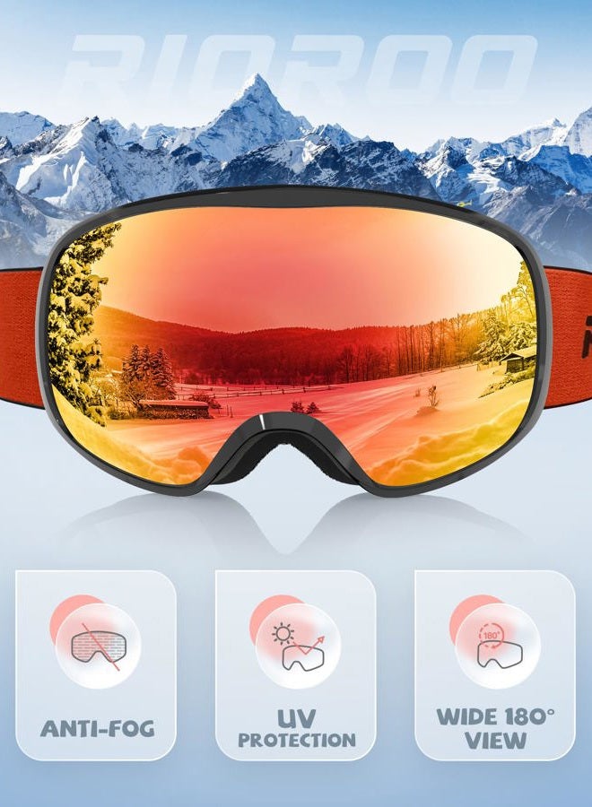 RIOROO Kids Ski Goggles, Toddler Ski Goggles Snowboard Goggles For Boys Girls Aged 3-14, 100% UV Protection OTG Ski Goggles - Image 3