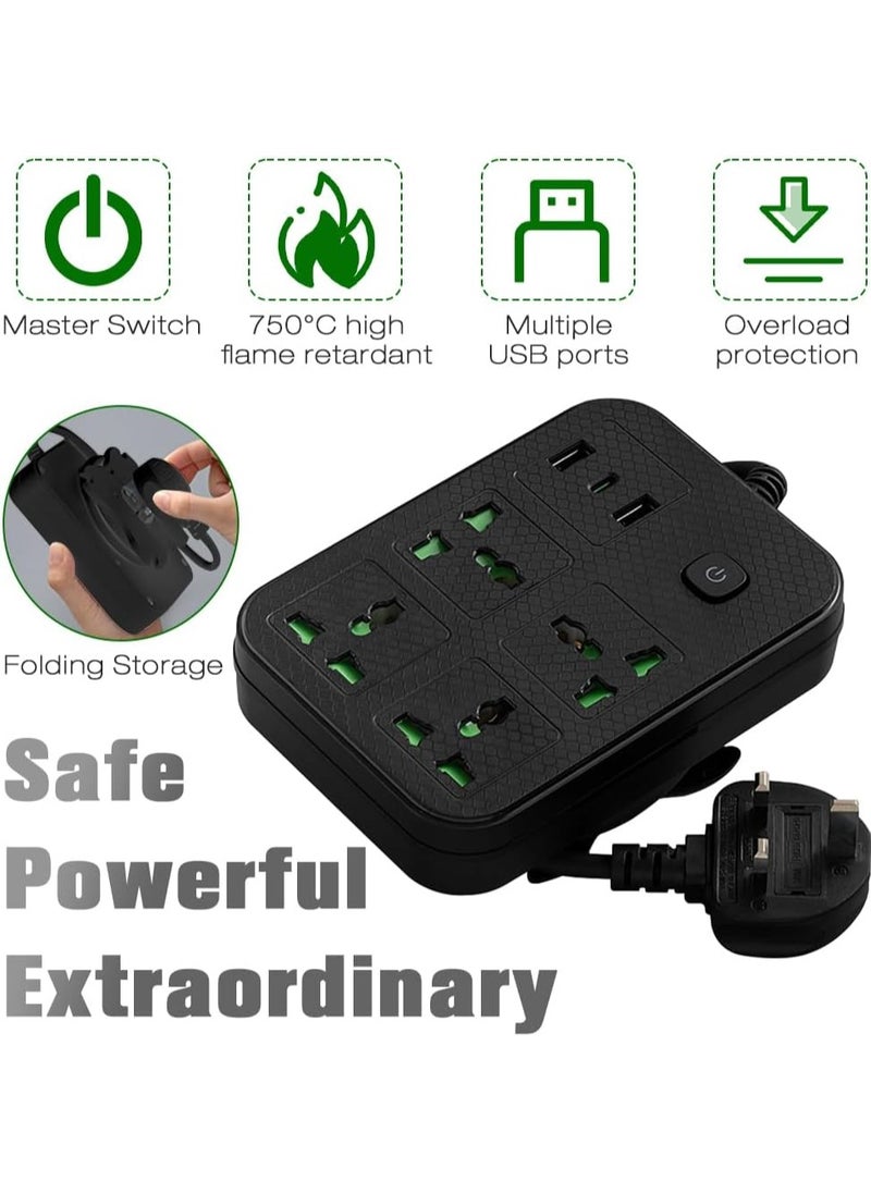 نكومي مقبس سلك طاقة عالمي موسع مع 4 مقابس طاقة وفتحتي USB و2 من النوع C بطول 5 أمتار-أسود  - Image 3