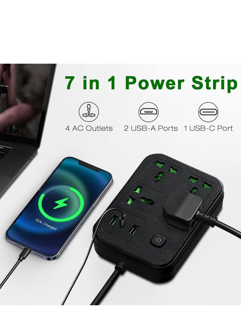 نكومي مقبس سلك طاقة عالمي موسع مع 4 مقابس طاقة وفتحتي USB و2 من النوع C بطول 5 أمتار-أسود  - Image 2