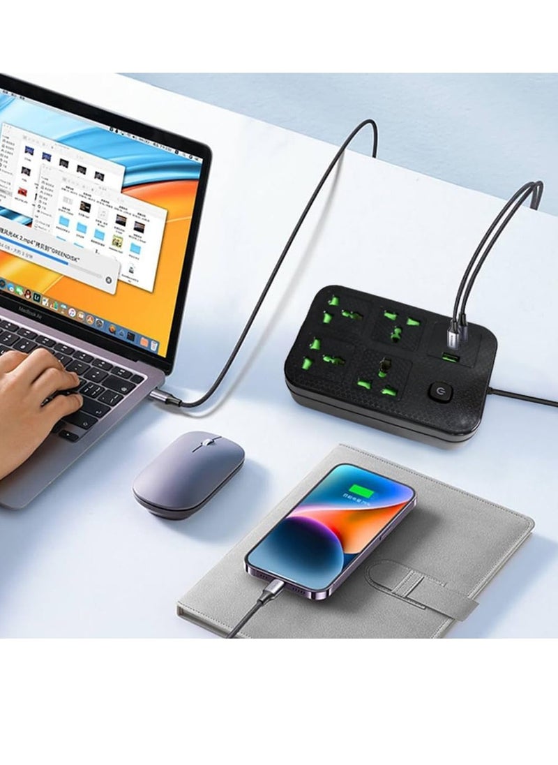 نكومي مقبس سلك طاقة عالمي موسع مع 4 مقابس طاقة وفتحتي USB و2 من النوع C بطول 5 أمتار-أسود  - Image 4