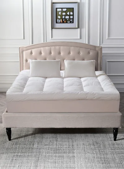 Donetella Hotel Mattress Topper Single Size120x200x30+14 cm And 1500 GSM With Supersoft Brushed Micrfiber Fabric (Fitted Style),White
