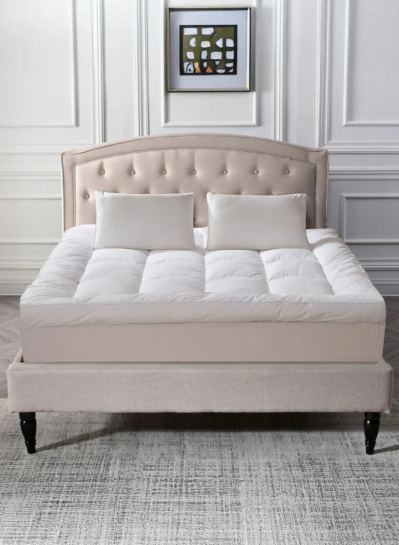 Donetella Hotel Mattress Topper Single Size120x200x30+14 cm And 1500 GSM With Supersoft Brushed Micrfiber Fabric (Fitted Style),White