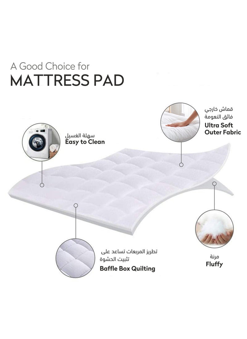 Donetella - Hotel Mattress Topper Single Size120x200x30+14 cm And 1500 GSM With Supersoft Brushed Micrfiber Fabric (Fitted Style),White - Image 1