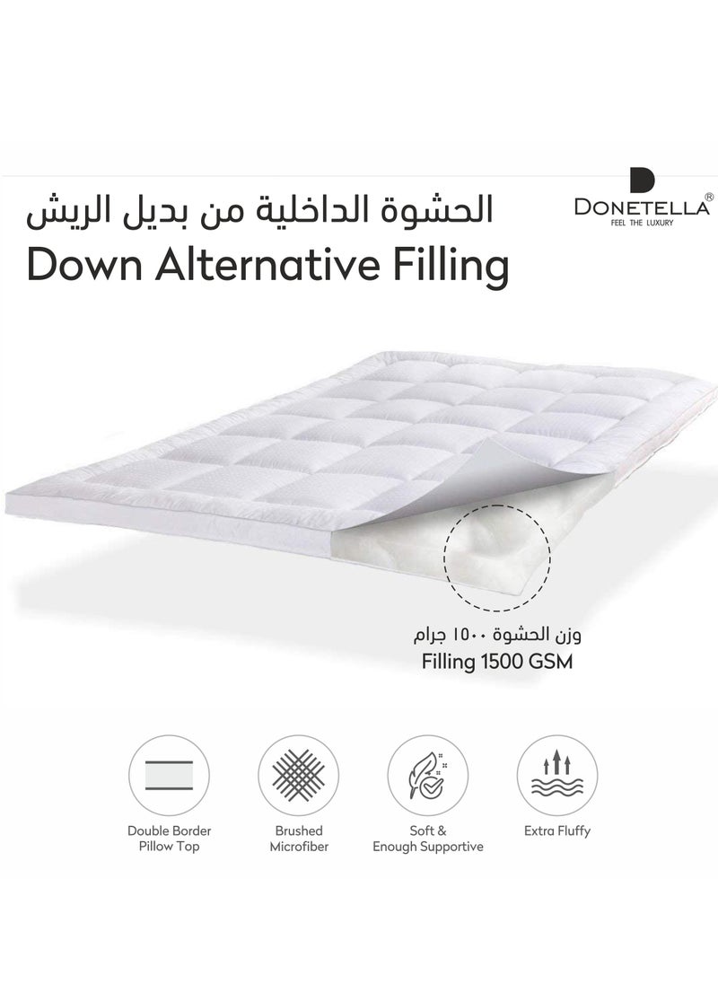 Donetella - Hotel Mattress Topper Single Size120x200x30+14 cm And 1500 GSM With Supersoft Brushed Micrfiber Fabric (Fitted Style),White - Image 1