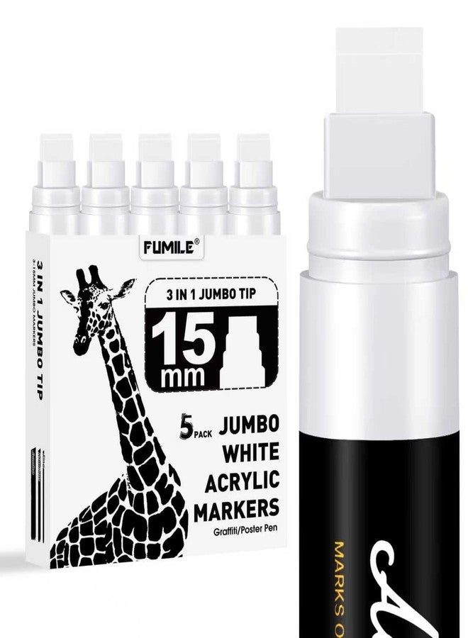 FUMILE 5 Pcs White Jumbo Poster Marker,15mm Wide Tip Thick Acrylic Paint Pen Paint Markers,White Graffiti Markers for Poster,Glass,Rock Painting,Ceramic,Wood,Murals and Canvas - Image 1