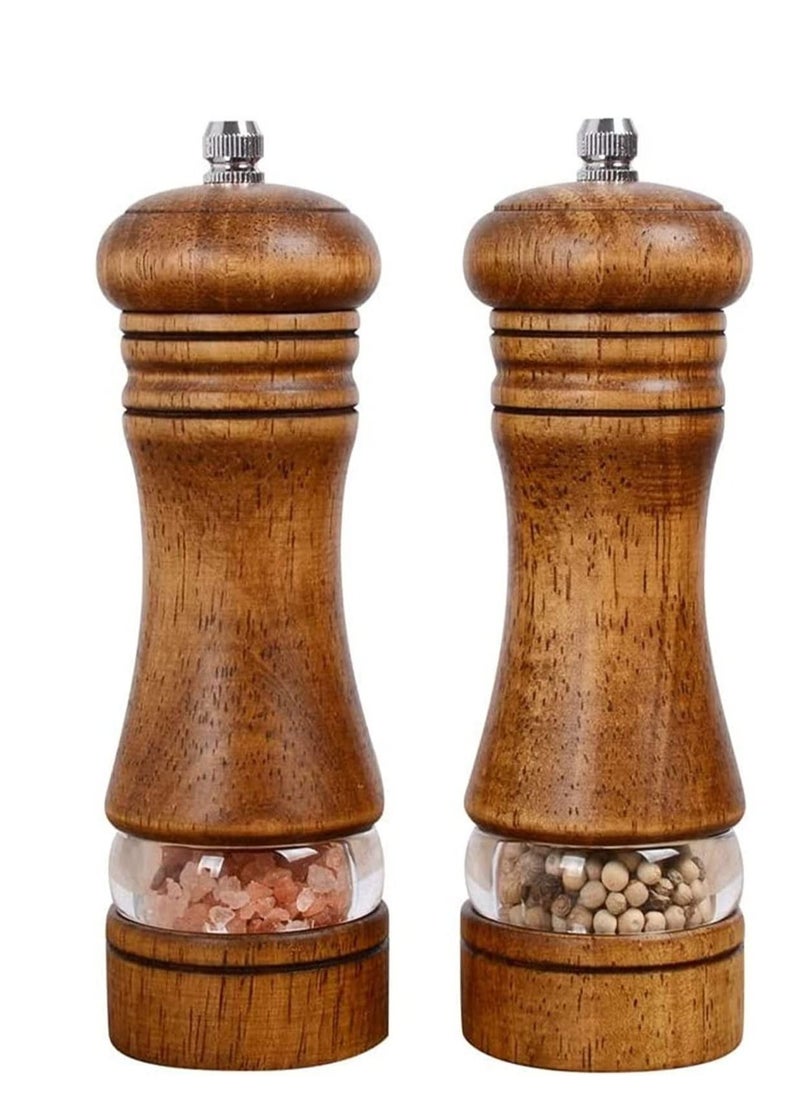 Excefore Pepper Grinder, Wood Salt and Pepper Grinder Mills Sets, Classic Manual Salt Grinder Refillable Pepper Mill Sets with Acrylic Visible Window Adjustable Ceramic Grinding Rotor 6.5inch 2 Pack  - Image 1