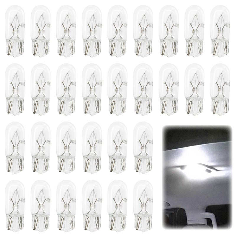 Sixzoo 30 PCS 194 Light Bulb 14 Wedge Base 12V 5W Clear T10 Car Flat Foot Mini Lights 168 2825 W5W Miniature Bulb License Plate Side Marker Light Bulb for Brake Light Turn Signal Bulbs Dome Map Light - Image 3