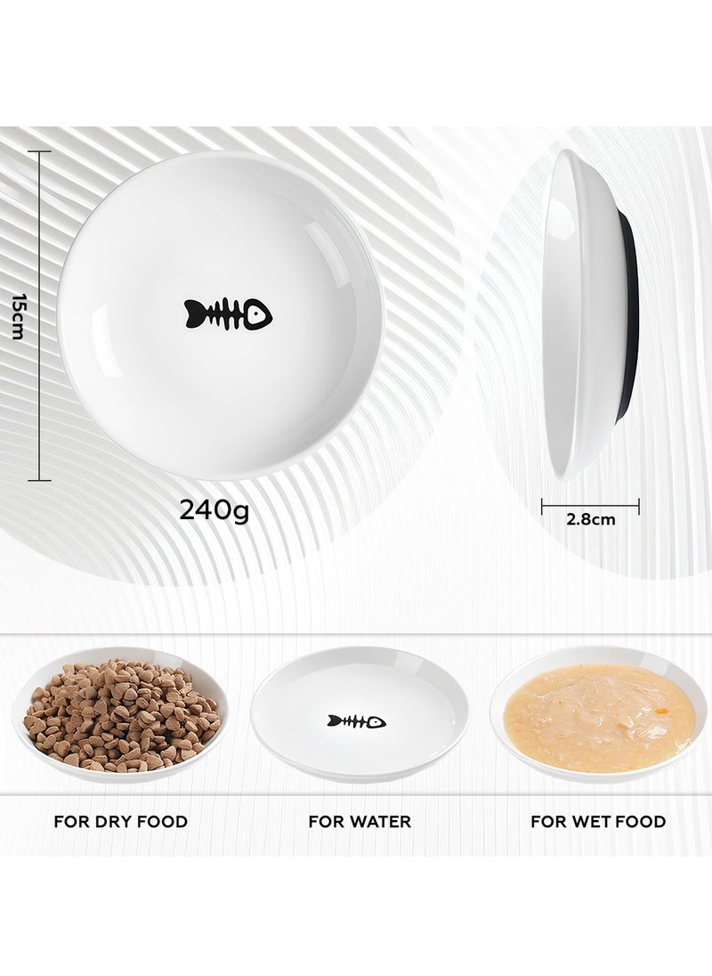 AMROAH 3pcs Cat Food Bowl Set Dishes for Indoor Cat & Kitten, Wide Anti Whisker Fatigue Heavy Non-Slip Ceramic Cat Bowls Plate for Dry Wet Food & Water Home Outdoor  - Image 3