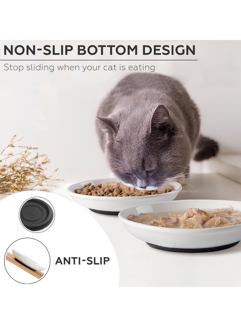 AMROAH 3pcs Cat Food Bowl Set Dishes for Indoor Cat & Kitten, Wide Anti Whisker Fatigue Heavy Non-Slip Ceramic Cat Bowls Plate for Dry Wet Food & Water Home Outdoor  - Image 2