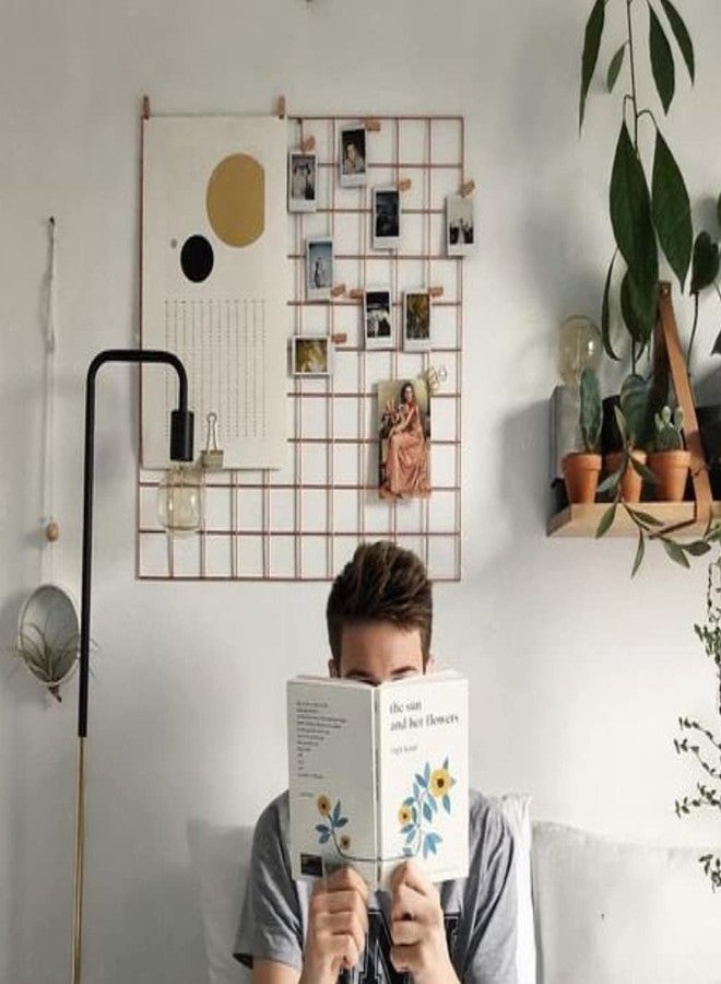 Pixie Daisy Metal Photo Frame Display Grid Wall Mount Picture Organizer,Mesh Frame Grid,Multi-Color Hanging Frame|Clip Holder Photo Frame|Memory Photo|Home Decor|Deginer Wall Décor for Home|40&40cm| (Gold) - Image 2