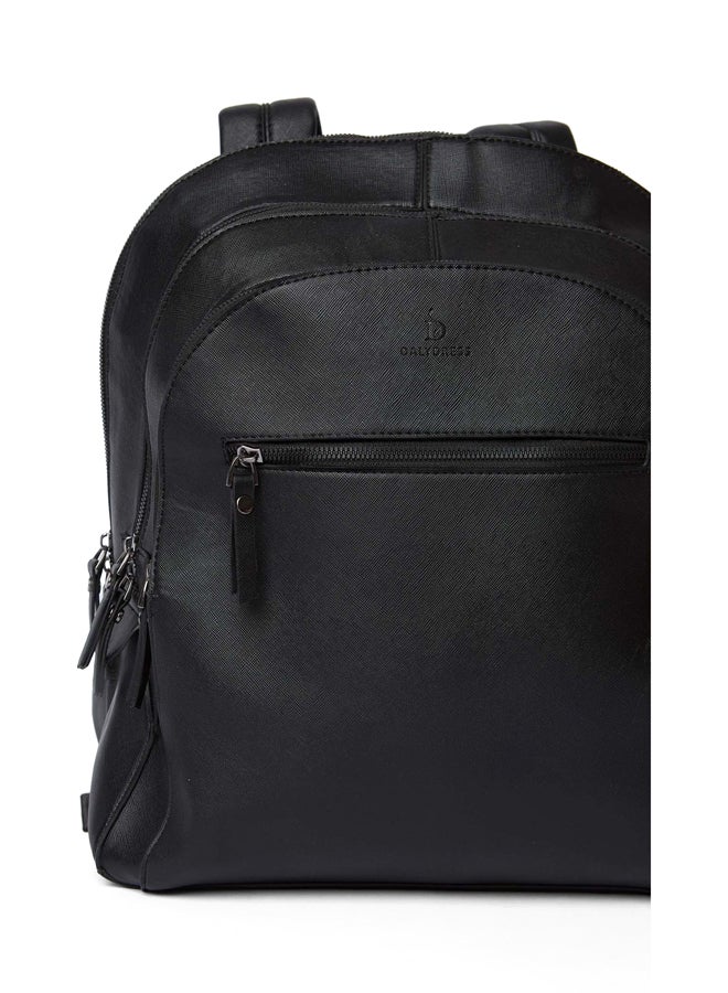DALYDRESS Fancy Logo Embellished Faux Leather Backpack With Leather Strap And Front Zipper  - Image 2