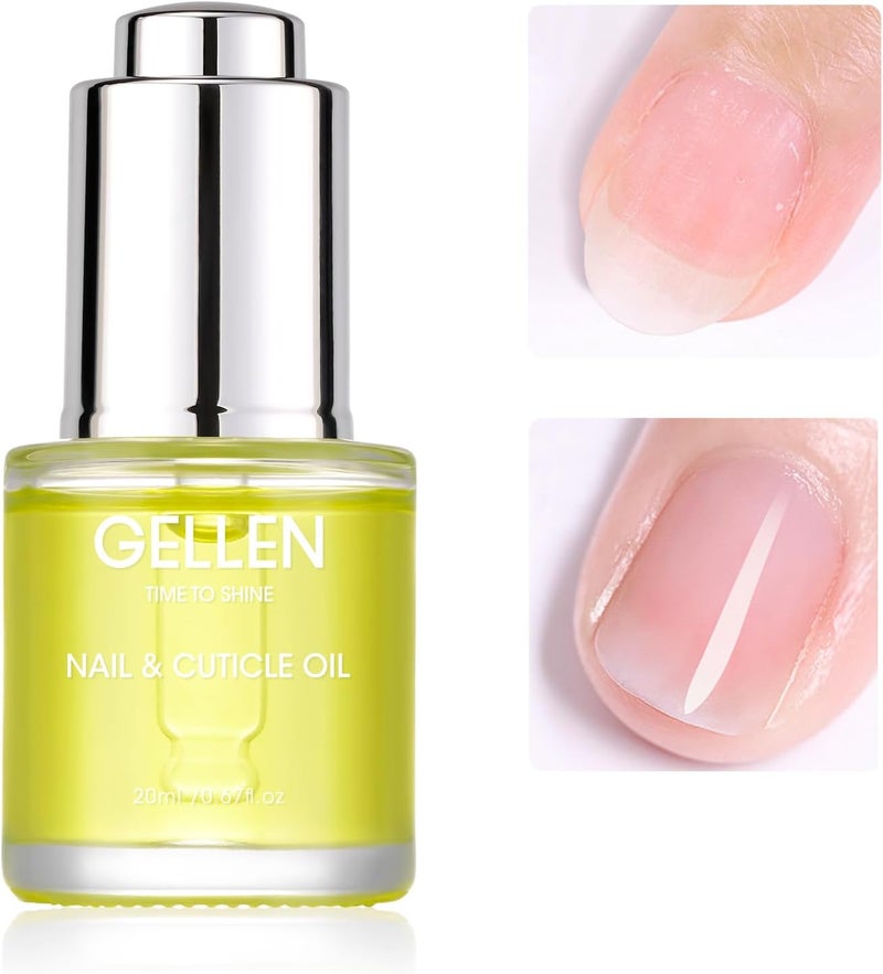 Gellen Cuticle Oil Natural Keratin Vitamin E Safflower Nail Growth Oil Glass Dropper Bottle Organic Cuticle Nails Serum for Hydrating Nourishing Strengthening Repairing 15ml Nail Care Essential