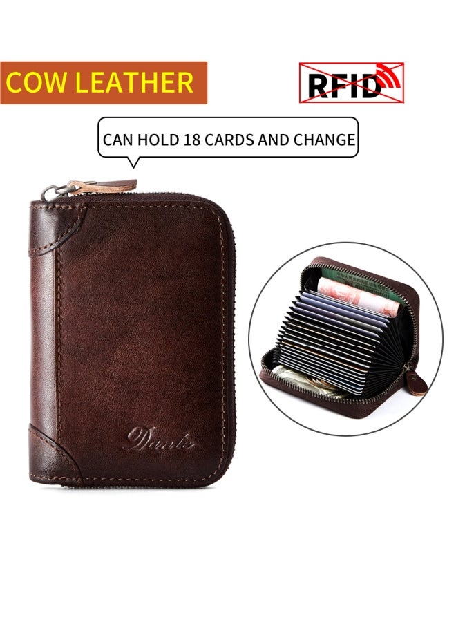 Dante Driver's License Card Holder Men's Retro Genuine Leather Small Card Holder Large Capacity Multi-Card Holder 18 Card Slots Coffee - Image 1