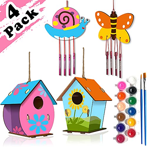 HOSKO Arts and Crafts for Kids Ages 4-8 8-12, 2 Pack DIY Bird House Wind Chime Kids Crafts, Craft Kits for Girls Boys Toddlers 4-6 6-8, Painting Kits Includes Paints & Brushes - Image 1