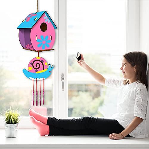 HOSKO Arts and Crafts for Kids Ages 4-8 8-12, 2 Pack DIY Bird House Wind Chime Kids Crafts, Craft Kits for Girls Boys Toddlers 4-6 6-8, Painting Kits Includes Paints & Brushes - Image 4