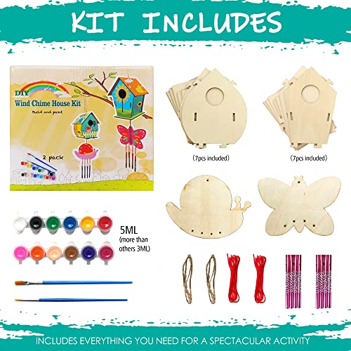 HOSKO Arts and Crafts for Kids Ages 4-8 8-12, 2 Pack DIY Bird House Wind Chime Kids Crafts, Craft Kits for Girls Boys Toddlers 4-6 6-8, Painting Kits Includes Paints & Brushes - Image 5