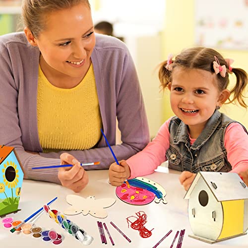 HOSKO Arts and Crafts for Kids Ages 4-8 8-12, 2 Pack DIY Bird House Wind Chime Kids Crafts, Craft Kits for Girls Boys Toddlers 4-6 6-8, Painting Kits Includes Paints & Brushes - Image 2