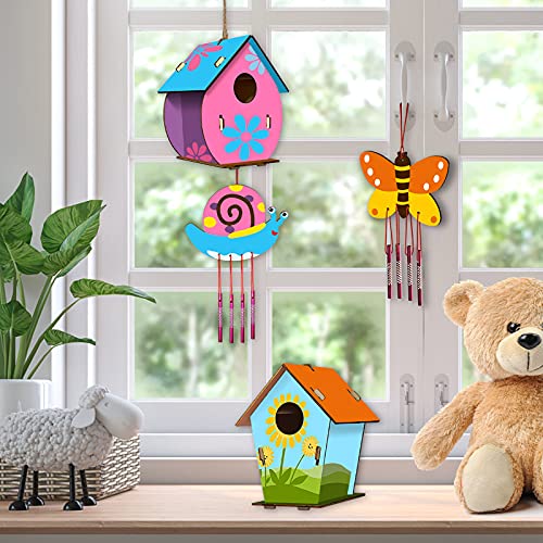 HOSKO Arts and Crafts for Kids Ages 4-8 8-12, 2 Pack DIY Bird House Wind Chime Kids Crafts, Craft Kits for Girls Boys Toddlers 4-6 6-8, Painting Kits Includes Paints & Brushes - Image 3