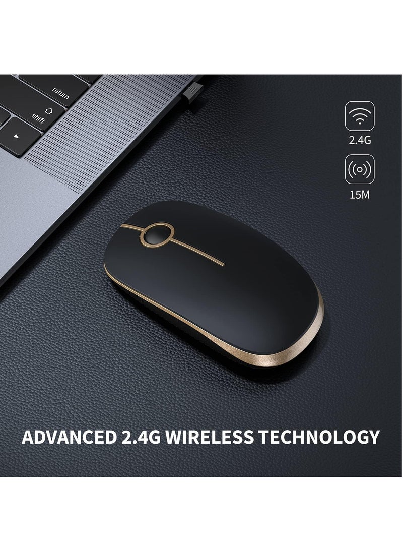 general Wireless Mouse, 2.4G Slim Portable Computer Mouse with Nano Receiver Quiet Silent Optical Laptop Mouse for Notebook, PC, Laptop, Computer-Black and Gold - Image 3