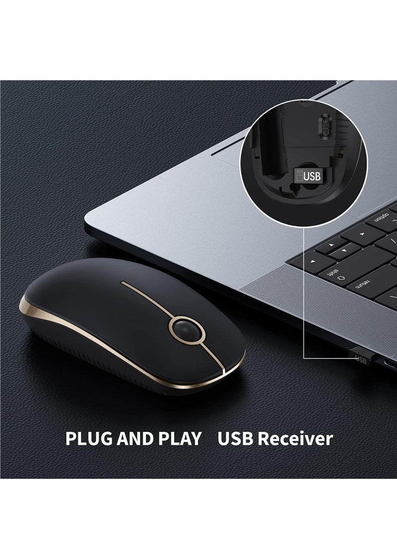 general Wireless Mouse, 2.4G Slim Portable Computer Mouse with Nano Receiver Quiet Silent Optical Laptop Mouse for Notebook, PC, Laptop, Computer-Black and Gold - Image 4