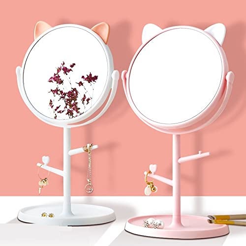 Mockery Desk Cute Cat Ears Shape Vanity Mirror for You in Bathroom or Bedroom, Desk Mirror for Makeup & Freestanding, Folding Design for Tabletop (Pastel Pink) - Image 5