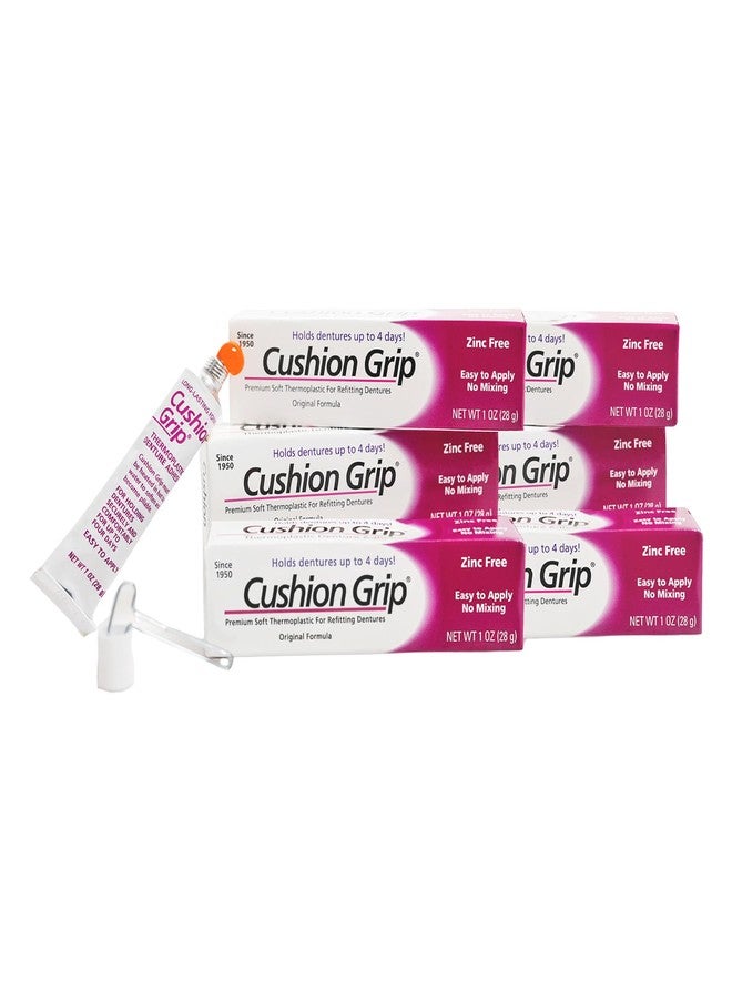 Cushion Grip Thermoplastic Denture Adhesive - Refits and Tightens Loose Dentures, Works Like a Denture Reliner for Long-Lasting Comfort, Holds Up to 4 Days, Waterproof and Zinc-Free - 1 oz (Pack of 6) - Image 1