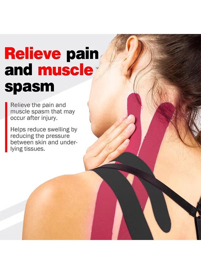 واي جيه شريط كينيولوجي مقاوم للماء وقابل للتنفس بقياس 2 رول، لتخفيف آلام العضلات حول الركبة، مناسب للتمارين الرياضية، الجري، التنس، السباحة، كرة القدم (أسود) - Image 3