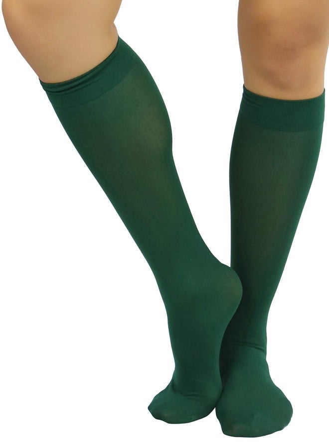 ToBeInStyle Women's Fashion Opaque Nylon Knee High Socks - Huntergreen - One Size - Image 1