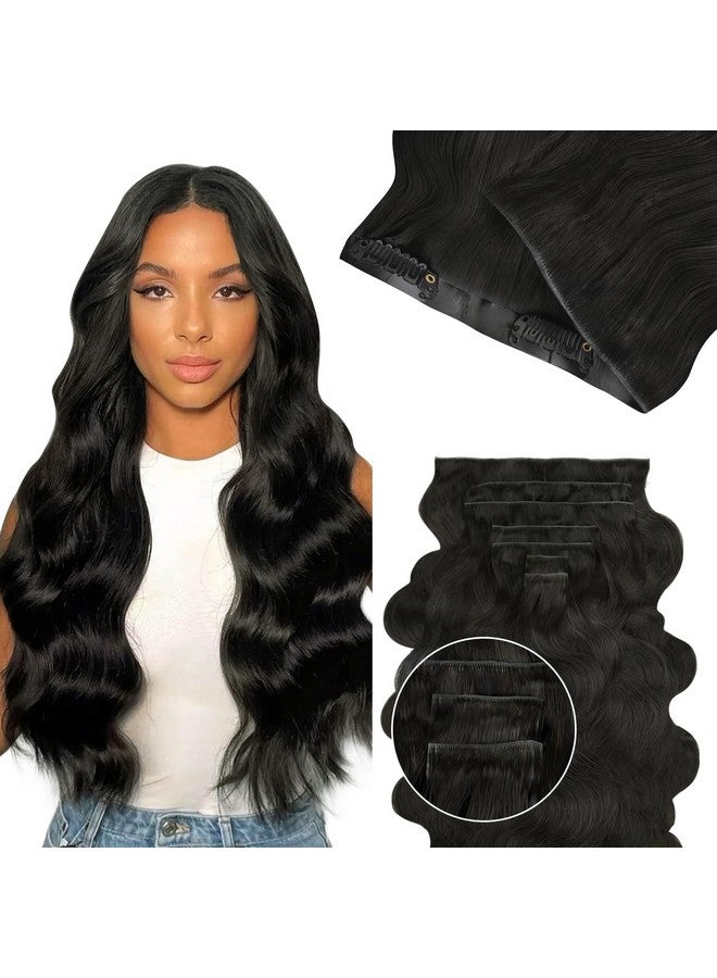 لاشي وصلات شعر Invisi Edge Clip In، 7 قطع 110 جرام 16 بوصة وصلات شعر طبيعية سوداء بدون درزات، شعر بشري مموج، شعر بشري ريمي حقيقي - Image 1