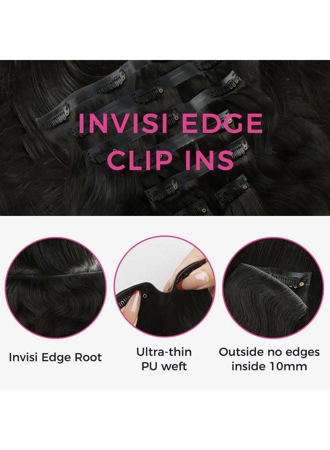 لاشي وصلات شعر Invisi Edge Clip In، 7 قطع 110 جرام 16 بوصة وصلات شعر طبيعية سوداء بدون درزات، شعر بشري مموج، شعر بشري ريمي حقيقي - Image 2