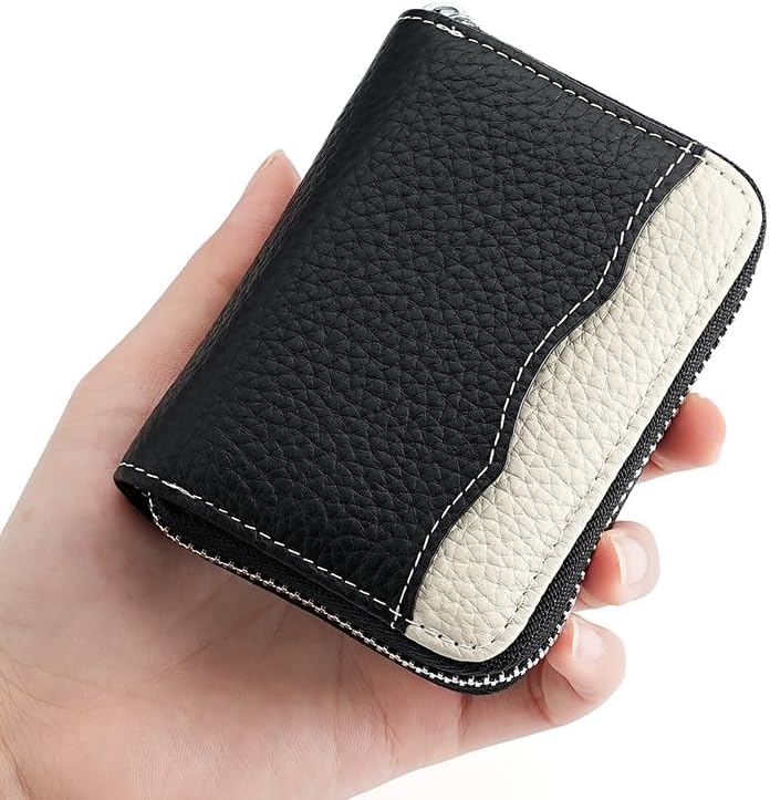 Linno RFID 20 Slots Credit Card Holder Genuine Leather Small Wallet for Women or Men with Zipper - Image 5