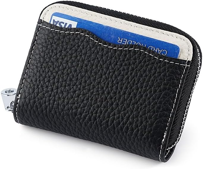 Linno RFID 20 Slots Credit Card Holder Genuine Leather Small Wallet for Women or Men with Zipper - Image 3