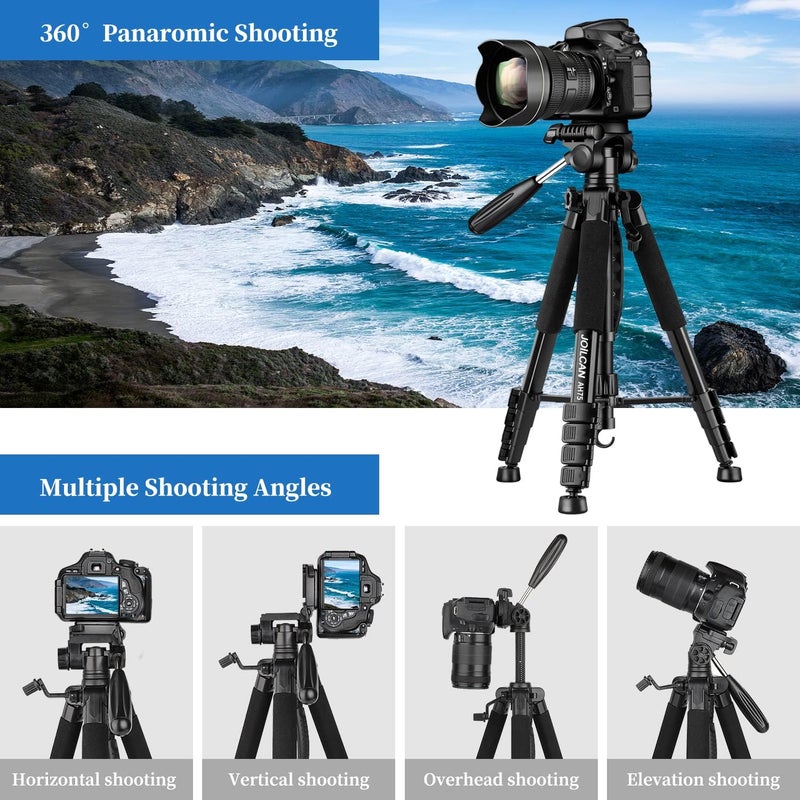 74" Lightweight DSLR Tripod with Detachable Head and Universal Phone Mount - Image 4