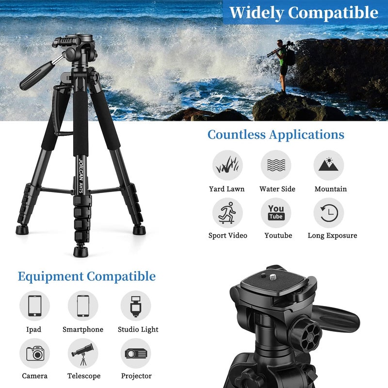 74" Lightweight DSLR Tripod with Detachable Head and Universal Phone Mount - Image 3