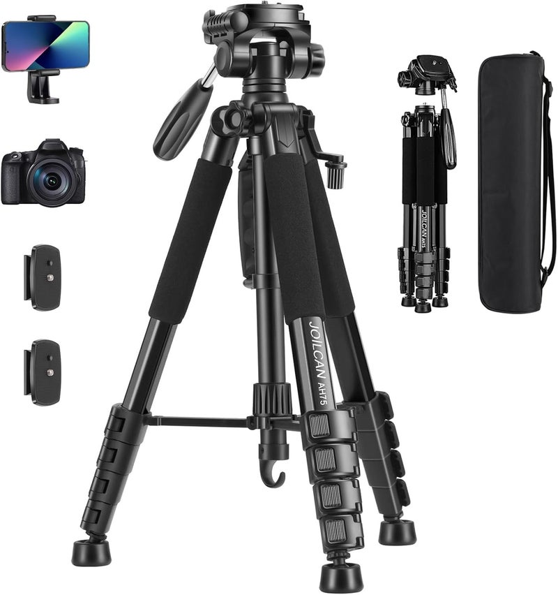 74" Lightweight DSLR Tripod with Detachable Head and Universal Phone Mount - Image 1