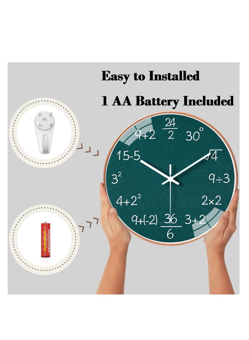 SYOSI 12 Inch Wall Clock, Mathematics Wall Clock, Non Ticking Math Clock, Silent Wall Clock Battery Operated, for Office Classroom School Home Kitchen Living Room Wall Decorations Teacher Gift (Green)  - Image 2